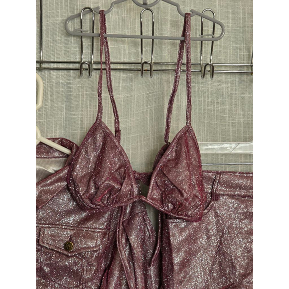 Women's Unbranded 3-Piece Set L Purple pink sparkly Jacket, Top & Shorts - Picture 3 of 12